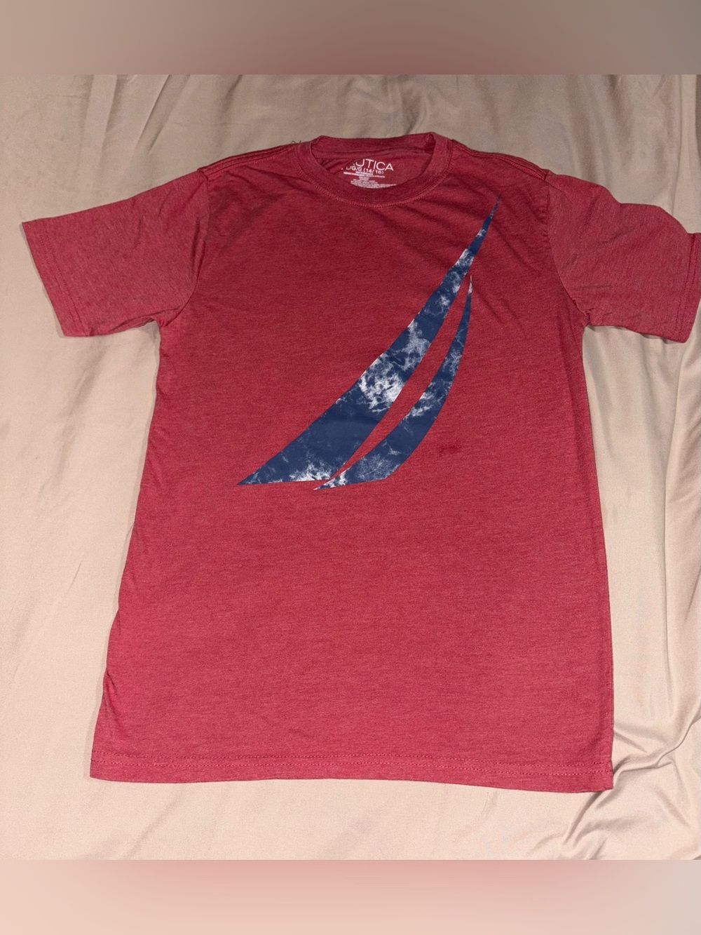Nautica Boys Red Heather Sail Logo Graphic T-Shirt Size Large (14/16)